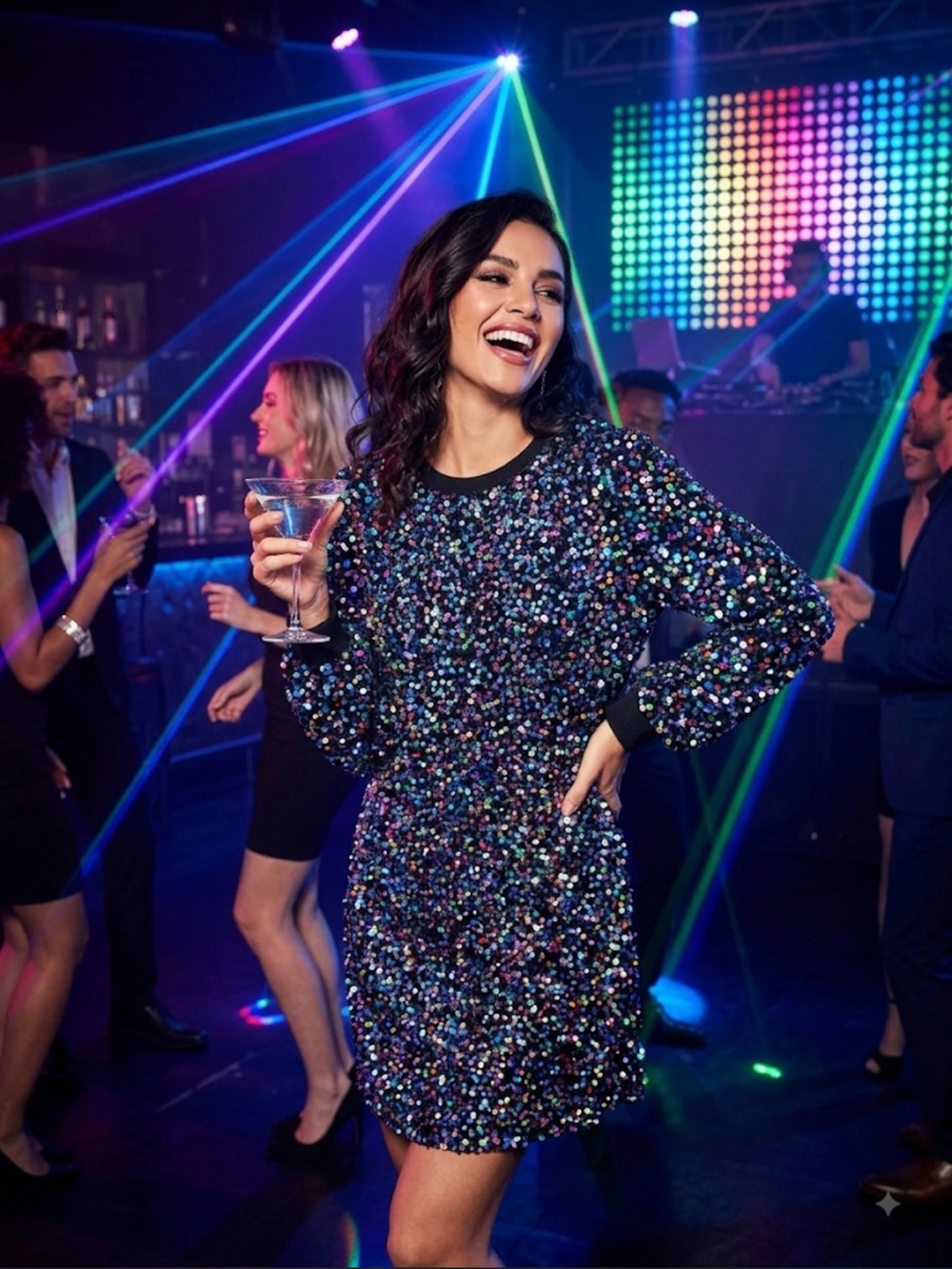 Anthropologie Black Multicolor Sequin Party Dress